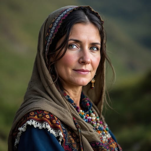 Albanians, rendered by FLUX 1.1 Pro from the shared prompt, AI-generated adult subject