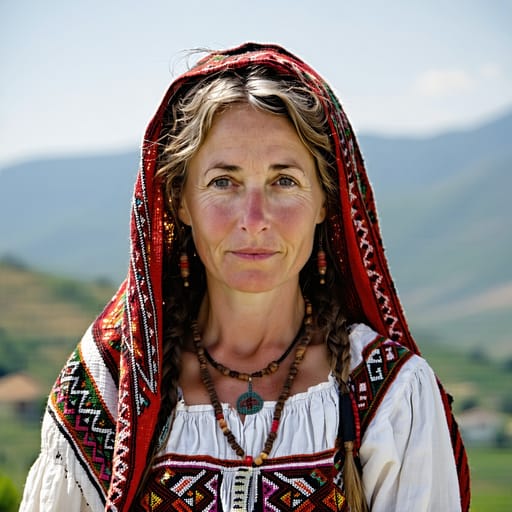 Albanians, rendered by Stable Diffusion 3.5 Large from the shared prompt, AI-generated adult subject
