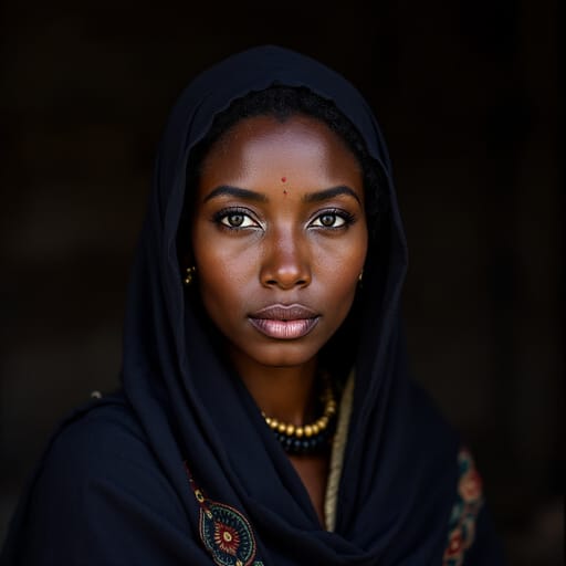 Amhara, rendered by FLUX 1.1 Pro from the shared prompt, AI-generated adult subject