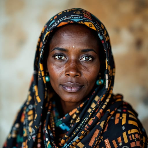 Amhara, rendered by FLUX 1.1 Pro from the shared prompt, AI-generated adult subject