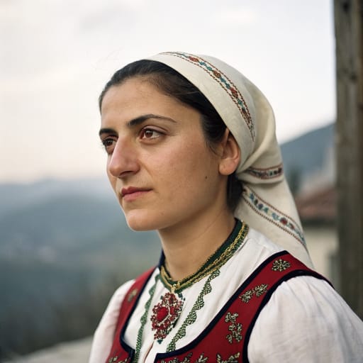 Aromanians, rendered by Recraft V3 from the shared prompt, AI-generated adult subject