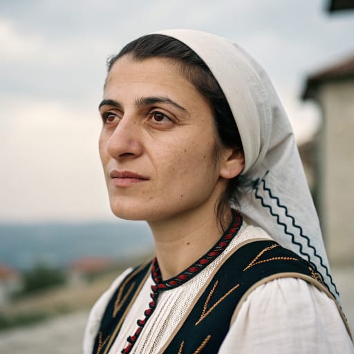 Aromanians, rendered by Recraft V3 from the shared prompt, AI-generated adult subject