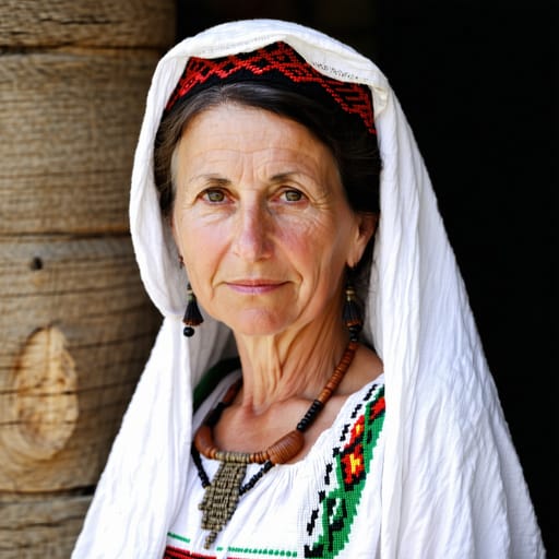 Aromanians, rendered by Stable Diffusion 3.5 Large from the shared prompt, AI-generated adult subject