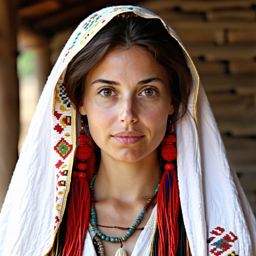 Aromanians, rendered by Stable Diffusion 3.5 Large from the shared prompt, AI-generated adult subject