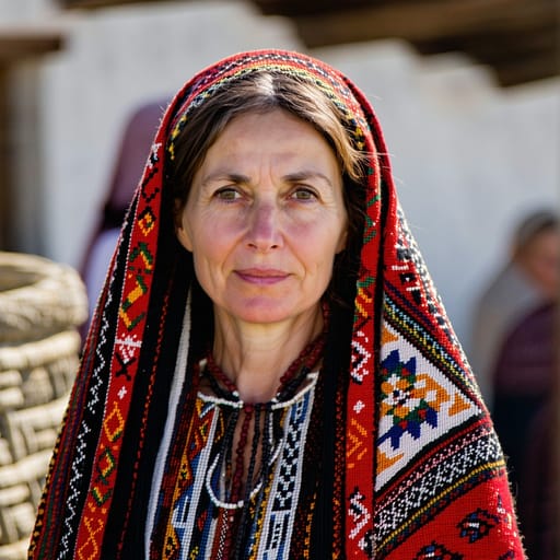 Aromanians, rendered by Stable Diffusion 3.5 Large from the shared prompt, AI-generated adult subject