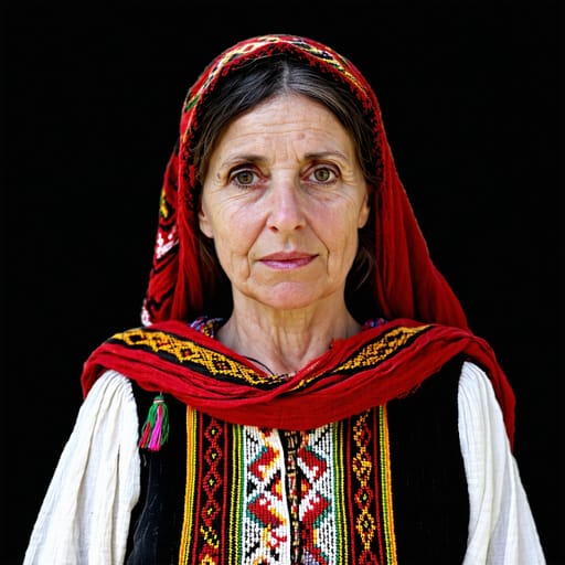 Aromanians, rendered by Stable Diffusion 3.5 Large from the shared prompt, AI-generated adult subject