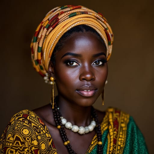 Ga-Adangbe, rendered by FLUX 1.1 Pro from the shared prompt, AI-generated adult subject