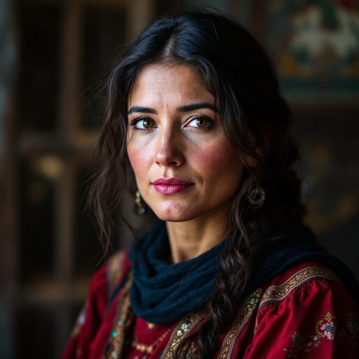 Georgians, rendered by FLUX 1.1 Pro from the shared prompt, AI-generated adult subject