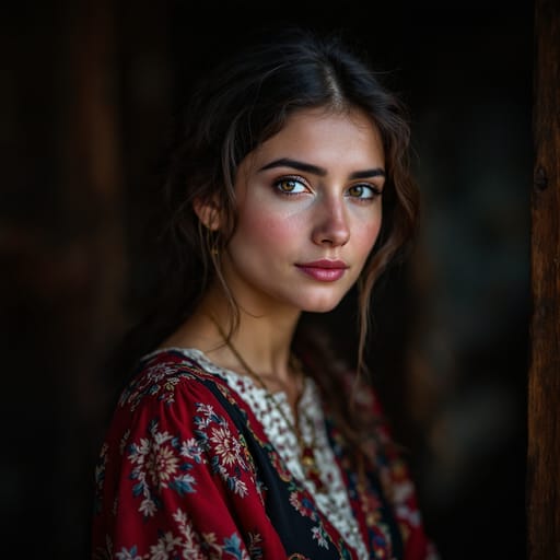 Georgians, rendered by FLUX 1.1 Pro from the shared prompt, AI-generated adult subject