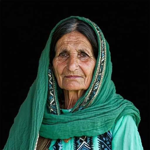 Kashmiris, rendered by Stable Diffusion 3.5 Large from the shared prompt, AI-generated adult subject