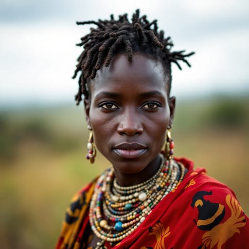 Maasai, rendered by FLUX 1.1 Pro from the shared prompt, AI-generated adult subject