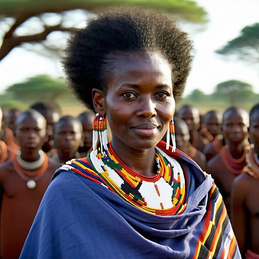 Maasai, rendered by Stable Diffusion 3.5 Large from the shared prompt, AI-generated adult subject