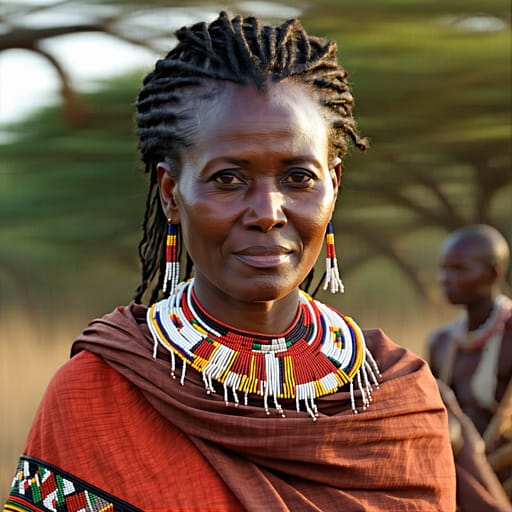 Maasai, rendered by Stable Diffusion 3.5 Large from the shared prompt, AI-generated adult subject