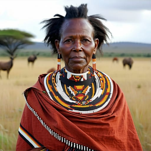 Maasai, rendered by Stable Diffusion 3.5 Large from the shared prompt, AI-generated adult subject