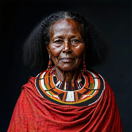 Maasai, rendered by Stable Diffusion 3.5 Large from the shared prompt, AI-generated adult subject