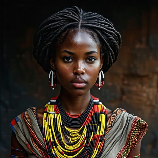 Mandinka, rendered by Stable Diffusion 3.5 Large from the shared prompt, AI-generated adult subject