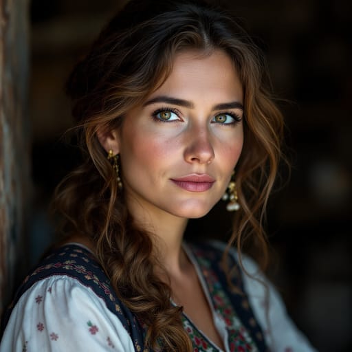 Romanians, rendered by FLUX 1.1 Pro from the shared prompt, AI-generated adult subject