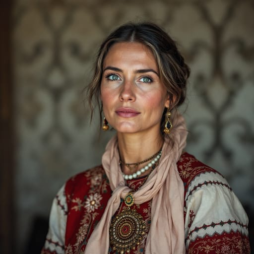 Romanians, rendered by FLUX 1.1 Pro from the shared prompt, AI-generated adult subject