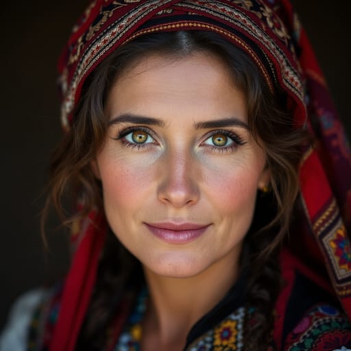 Romanians, rendered by FLUX 1.1 Pro from the shared prompt, AI-generated adult subject