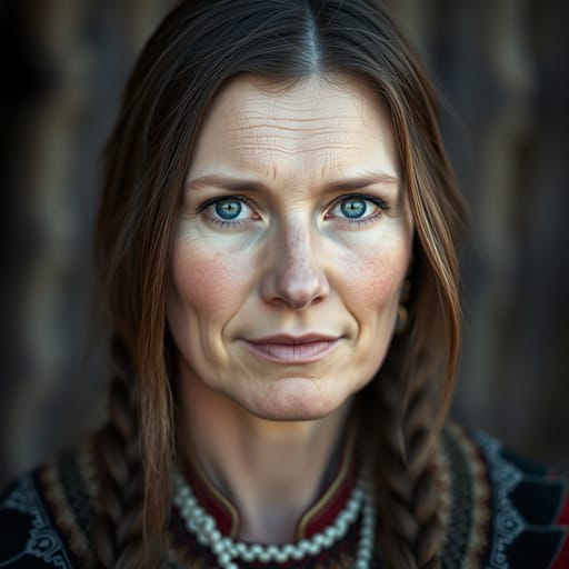 Sámi, rendered by FLUX.1 schnell from the shared prompt, AI-generated adult subject