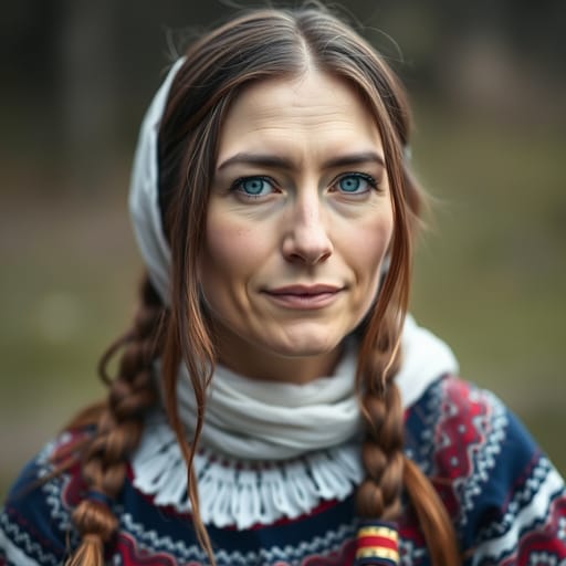 Sámi, rendered by FLUX.1 schnell from the shared prompt, AI-generated adult subject