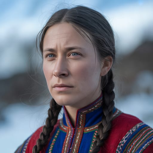 Sámi, rendered by Ideogram 3.0 Turbo from the shared prompt, AI-generated adult subject