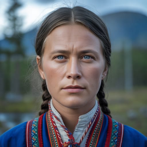 Sámi, rendered by Ideogram 3.0 Turbo from the shared prompt, AI-generated adult subject
