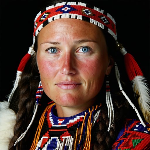 Sámi, rendered by Stable Diffusion 3.5 Large from the shared prompt, AI-generated adult subject