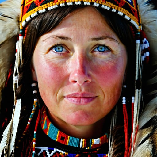 Sámi, rendered by Stable Diffusion 3.5 Large from the shared prompt, AI-generated adult subject