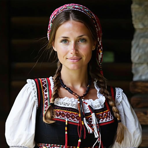 Slovenes, rendered by Stable Diffusion 3.5 Large from the shared prompt, AI-generated adult subject