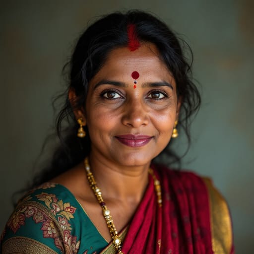 Telugu, rendered by FLUX 1.1 Pro from the shared prompt, AI-generated adult subject