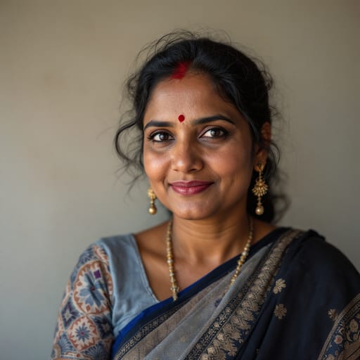 Telugu, rendered by FLUX 1.1 Pro from the shared prompt, AI-generated adult subject