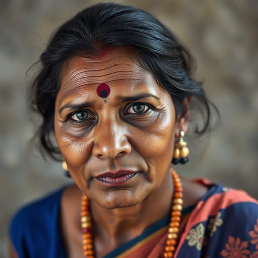 Telugu, rendered by FLUX.1 schnell from the shared prompt, AI-generated adult subject