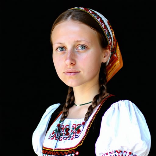 Ukrainians, rendered by Stable Diffusion 3.5 Large from the shared prompt, AI-generated adult subject