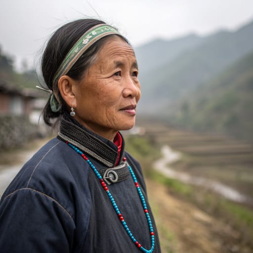 A-Hmao woman from The Wumeng highlands of northeastern Yunnan and northwestern Guizhou, China, especially around Weining, Zhaotong, Wuding and Luquan