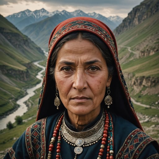 Aghul woman from Chirakh and Kurakh river valleys, Agul District, southern Dagestan, Russia