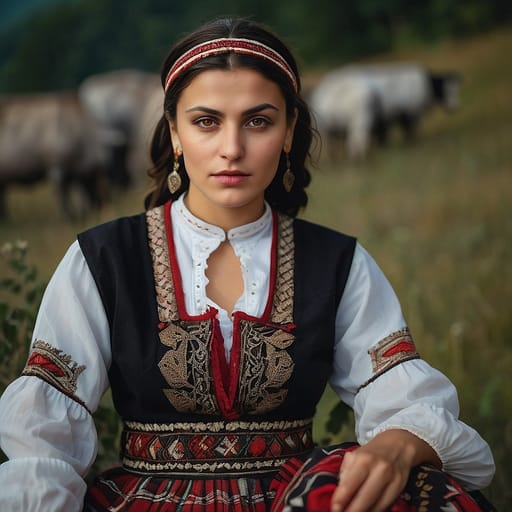 Albanian woman from Albania, Kosovo, North Macedonia, Montenegro, Serbia (Preševo Valley) plus diaspora