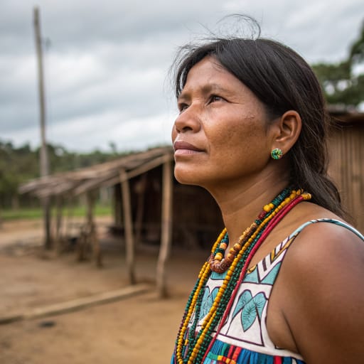 Apapocuva woman from Originally the Iguatemi River area of southern Mato Grosso do Sul, Brazil, near Paraguay; migrations carried groups east to São Paulo state and the Atlantic coast., related phenotype reference
