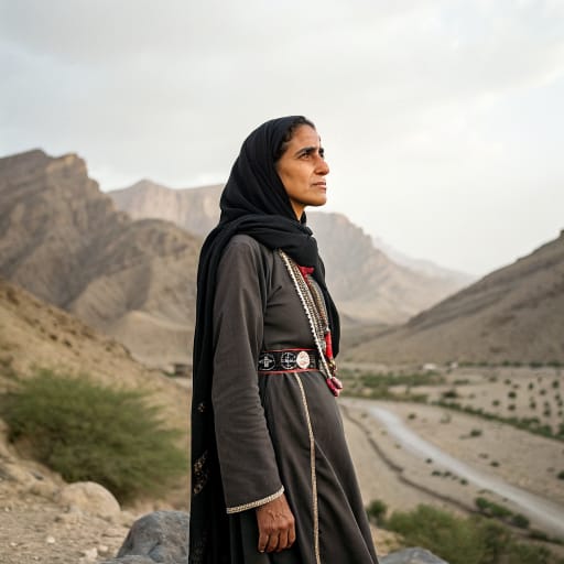 Bariq woman from Bariq Governorate and nearby foothills in northwestern Asir Province, between the Sarawat Mountains and the Tihama coastal plain, Saudi Arabia