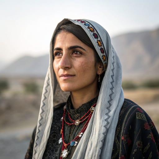 Bashkardi woman from The Bashagard (Bashkard) mountains of southeastern Iran, inland from the Gulf of Oman and north of Jask, mainly in Hormozgan province