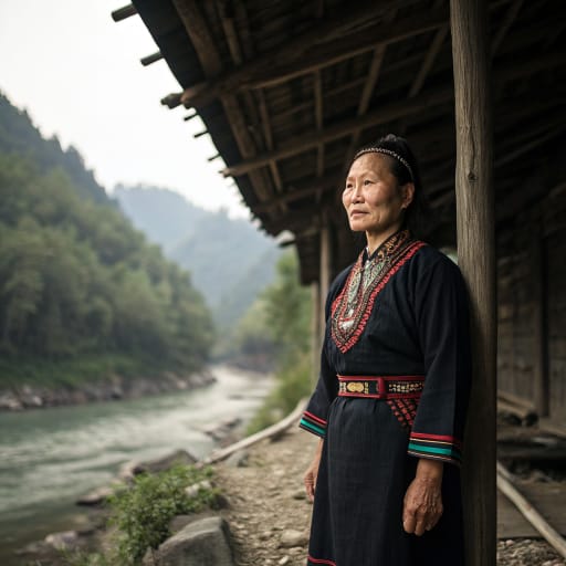 Bo woman from The gorges of the Nanguang River and the upper Yangtze basin in southern Sichuan, centered on Gong County near Yibin, extending into northeastern Yunnan, China.