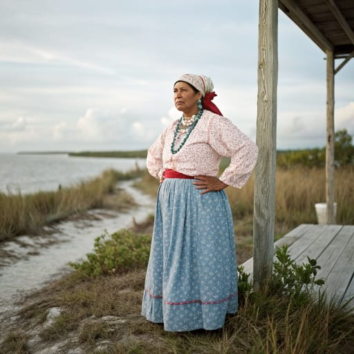 Calusa woman from The southwest Florida coast, from Charlotte Harbor and Pine Island Sound south to the Ten Thousand Islands, with tributary reach across the southern peninsula (United States), related phenotype reference