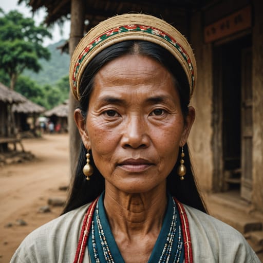 Churu woman from Southern Central Highlands of Vietnam, chiefly Lam Dong province around Don Duong and Duc Trong, with smaller communities toward the Ninh Thuan and Binh Thuan lowlands