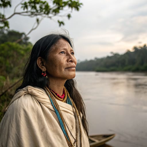 Cofán (A'i) woman from Northeastern Ecuador (Sucumbios) and southern Colombia (Putumayo); Aguarico and San Miguel rivers — South America