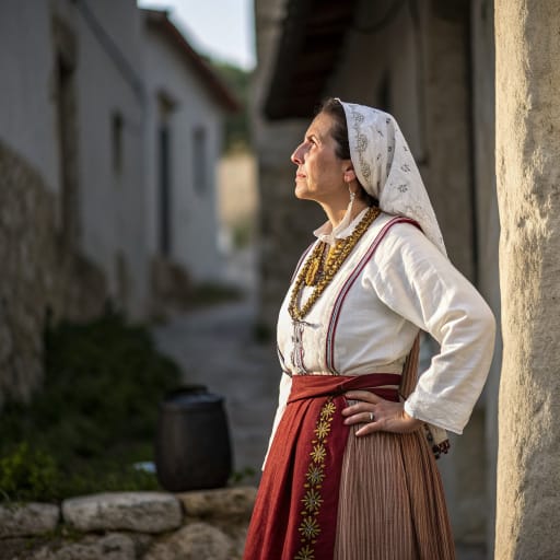Coracenses woman from Northern Sardinia (Italy), probably the interior south of Gallura, between the Tibulati and Corsi to the north and the Carenses and Cunusitani to the south. Exact territory unknown., related phenotype reference