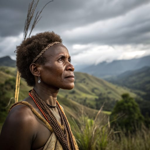 Dani woman from Baliem Valley (Grand Valley) and surrounding Central Highlands of Western New Guinea, centered on Wamena, Highland Papua province, Indonesia.