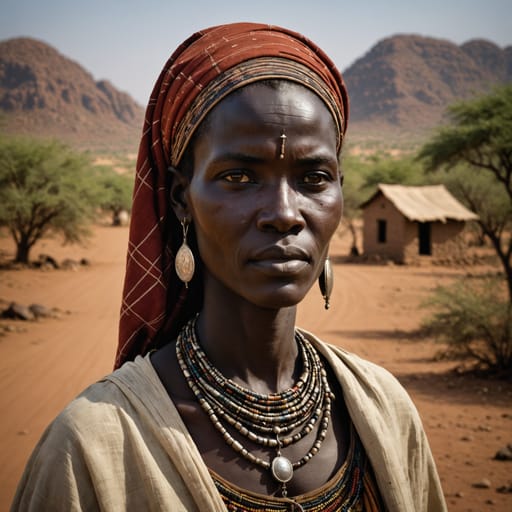Dilling woman from The hills around the town of Dilling in the northern Nuba Mountains, South Kordofan state, Sudan, related phenotype reference