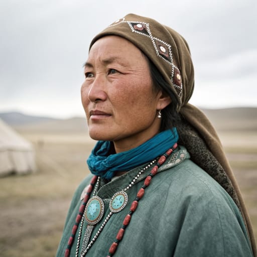 Dukha woman from Mountain taiga of Khövsgöl Province in northern Mongolia, along the border with the Tuva Republic of Russia, centered on Tsagaannuur district