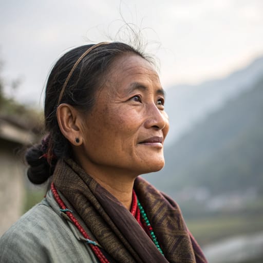 Ghale woman from Northern Gorkha District in central Nepal, especially Barpak and the Budhi Gandaki valley, with communities in neighboring hill districts such as Lamjung.