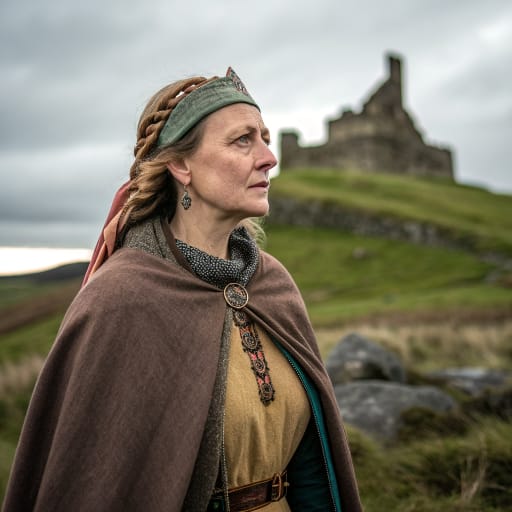 Gododdin woman from Lothian and the Scottish Borders in southeast Scotland, reaching into Northumberland in northeast England, with the chief stronghold at Din Eidyn (Edinburgh) and the district of Manaw Gododdin around Stirling (United Kingdom)